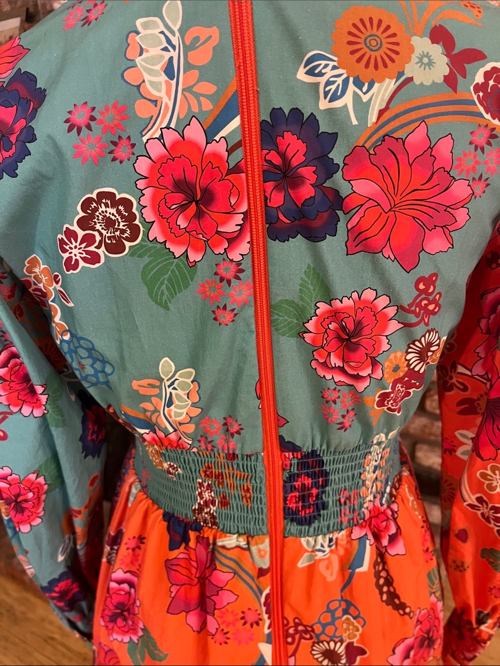 Misa Hylton for INC Orange & Teal Floral V-Neck Mini Dress with Waist Smocking - Picture 7 of 7